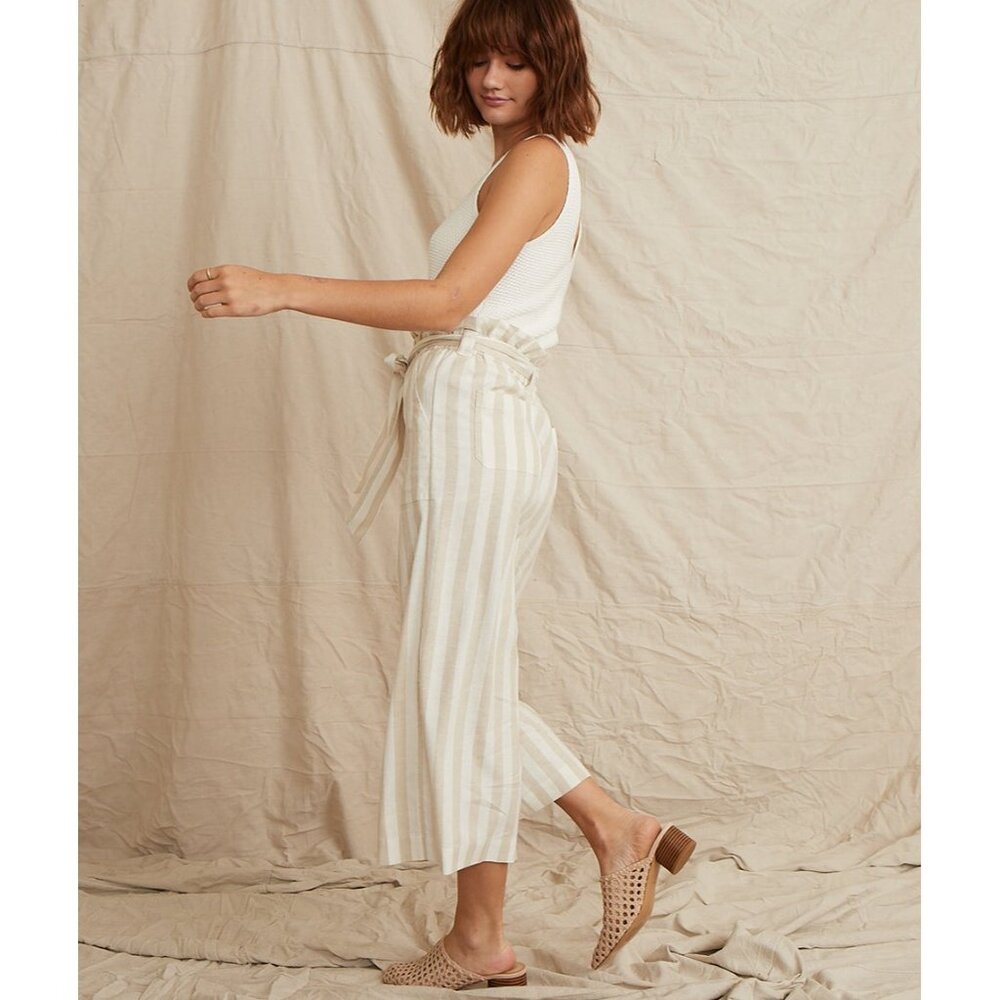 Marine Layer Caroline Pant Tan/White Stripe Small Wide Leg Capri Hemp Worn Once! - Picture 5 of 10